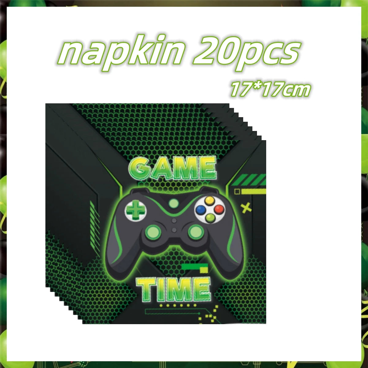 Green Video Game Birthday Party Supplies Kit with Gamepad Balloons