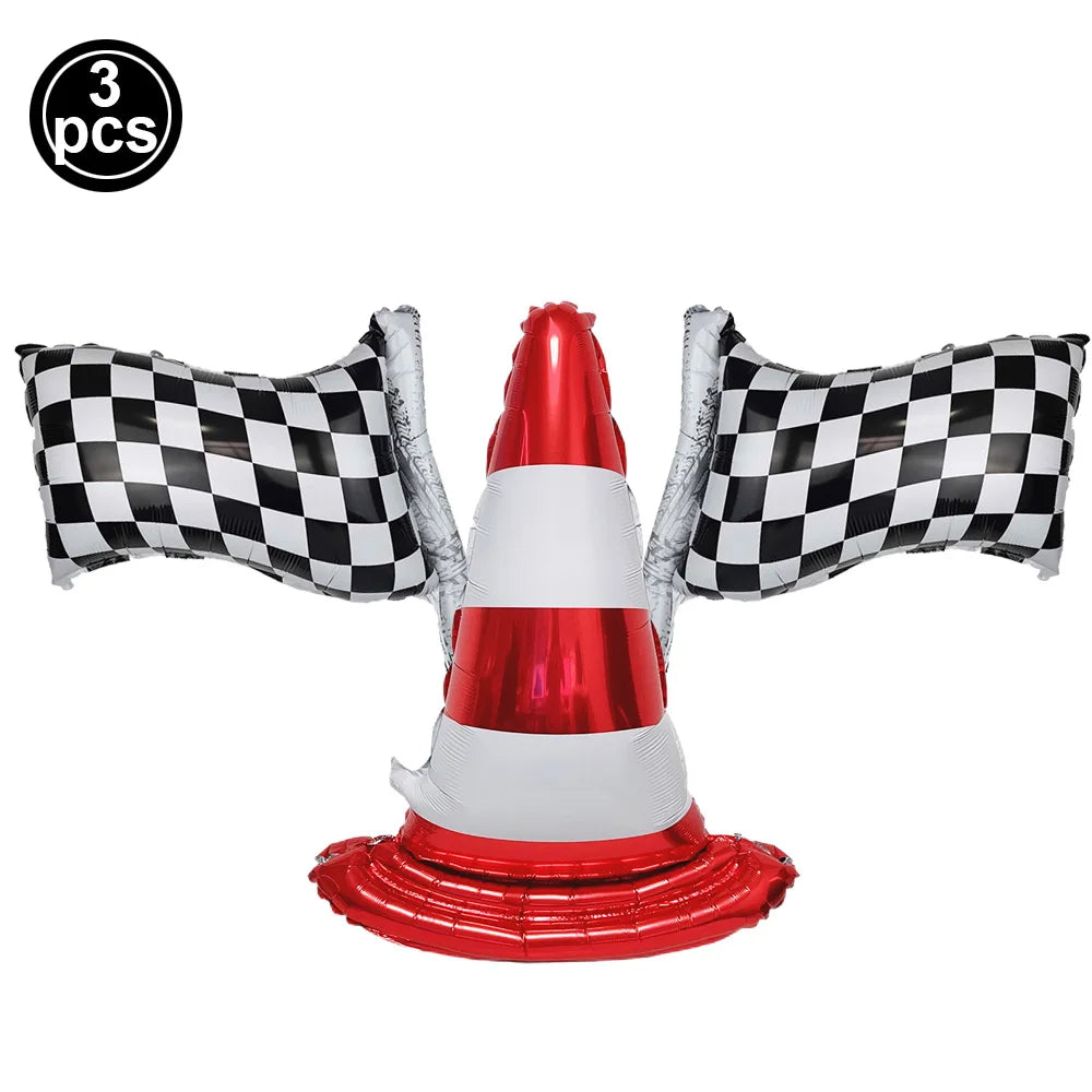 Race Car Birthday Party Balloon Decoration Set with Traffic Lights, Cones & Checkered Flags