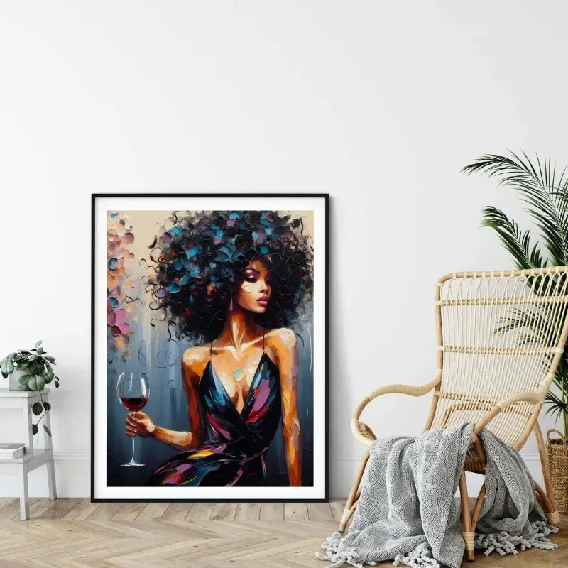 Canvas wall art featuring an African American woman with dark curly hair looking to the side.