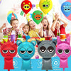 A set of colorful, squishy balloon-shaped toys featuring various animal designs for a party.