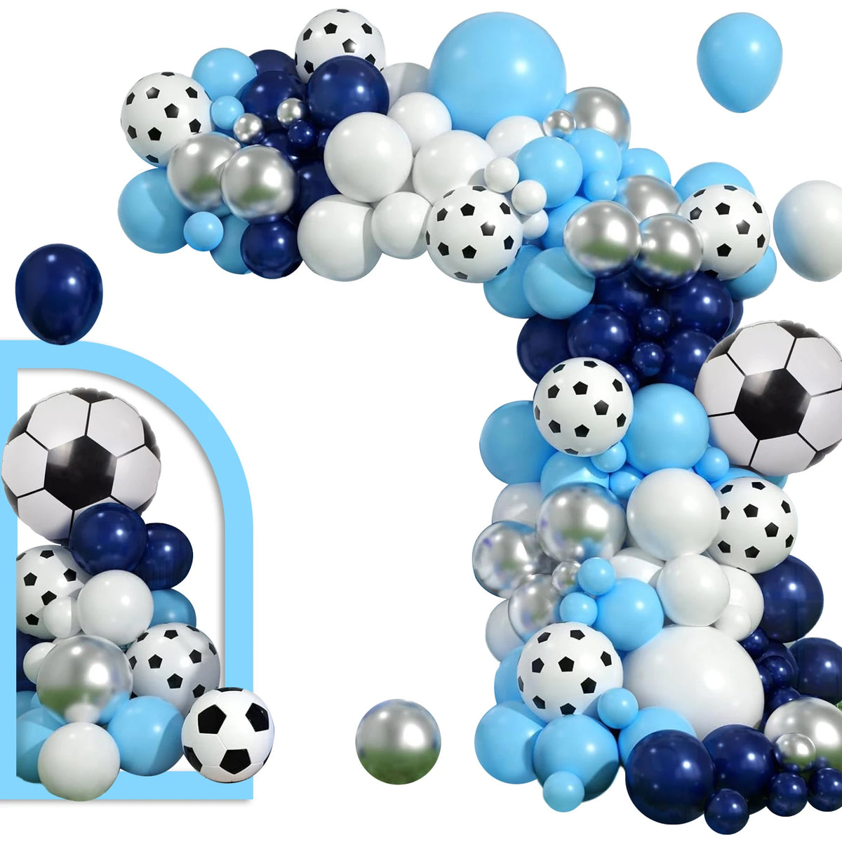 Football-Themed Balloon Garland Kit — 116-Piece Blue & White Party Decor