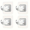 Four views of self-adhesive curtain rod holders designed for no-drill installation.