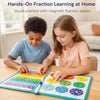 Two children use magnetic fraction pieces on a learning board for hands-on math practice at home
