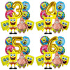 A set of nine foil balloons shaped like the number three, four, five, and six, featuring SpongeBob SquarePants characters.