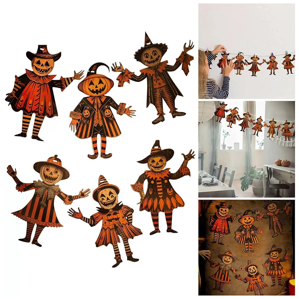 Vintage Wooden Halloween Garland Set (6 Pcs)