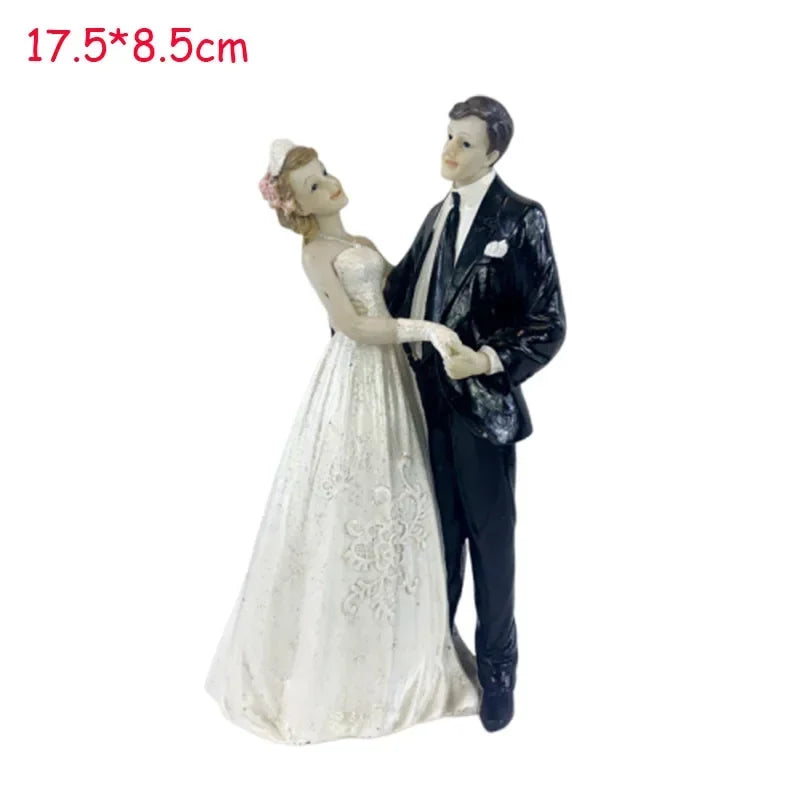 Resin Bride and Groom Cake Topper Figurine Set
