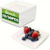 A white square paper plate box with a green label indicating 6 inch plates and 20/50 pieces.