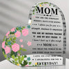 Cadre souvenir en acrylique en forme de cœur avec un motif floral et le texte MOM : Tu es la personne la plus forte que j'aie