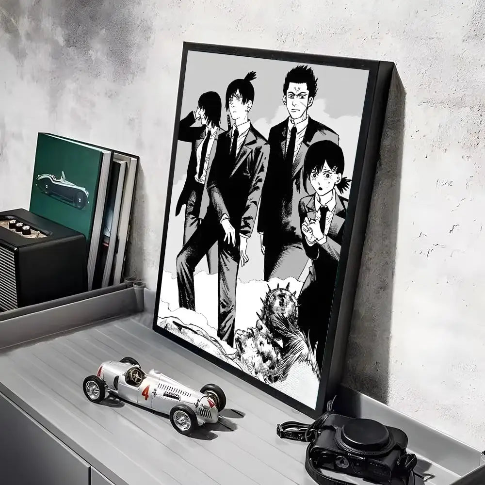 A framed anime print featuring characters from C-Chainsaw Man in a dark, dramatic style.