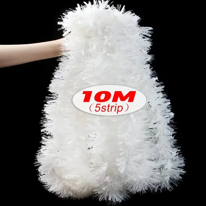 A fluffy white tinsel ribbon garland for holiday decor