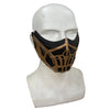 A half-face mask for a Mortal Kombat Sub-Zero and Scorpion cosplay, featuring dark and bronze metallic patterns.