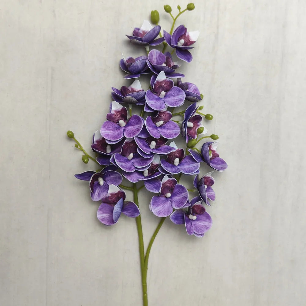 A stem of Lifelike Butterfly Orchid with 21 purple and white blooms