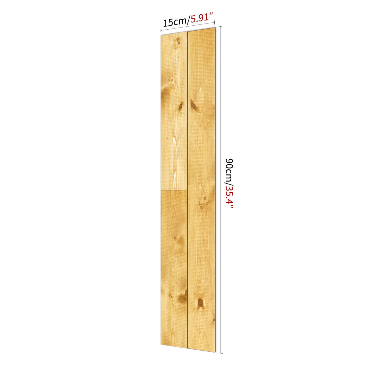 Vertical wood grain self-adhesive decal showing different wood textures and dimensions.