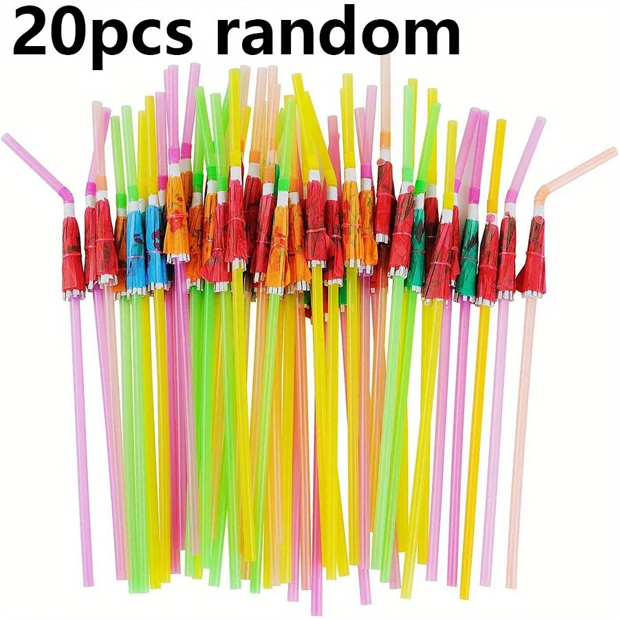 A bundle of 20 random colorful mini paper drink umbrellas for cocktails and party drinks