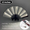A 13 inch multi-mode LED party fan with a pleated design shown in a close-up view.