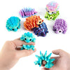 A collection of colorful, articulated 3D printed hedgehog figurines in various shades and textures.