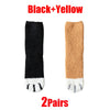 A pair of black and yellow cozy cat paw print plush socks.