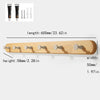 Solid beech wood wall hook rack with four hooks, showing dimensions and installation examples.