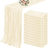 A set of ten terracotta semi-sheer cheesecloth table runners in a natural beige color.