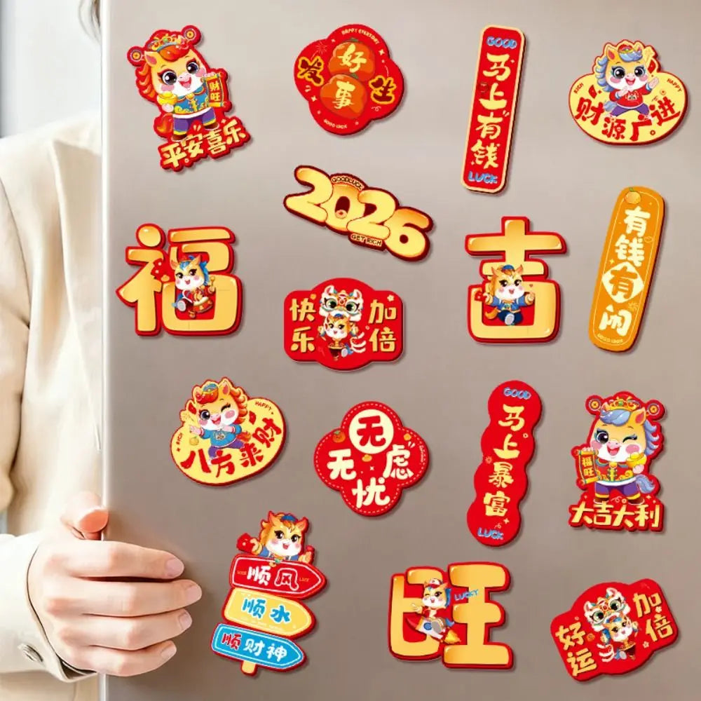Collection de aimants de réfrigérateur colorés pour le Nouvel An chinois, avec des animaux zodiacaux et des personnages festi