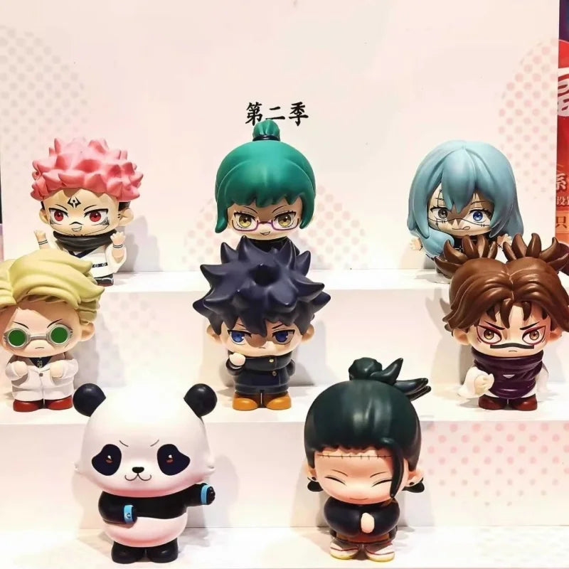 Blind box collectible figures of Gojo and Geto from Jujutsu Kaisen Season 2 featuring green and blue hair.