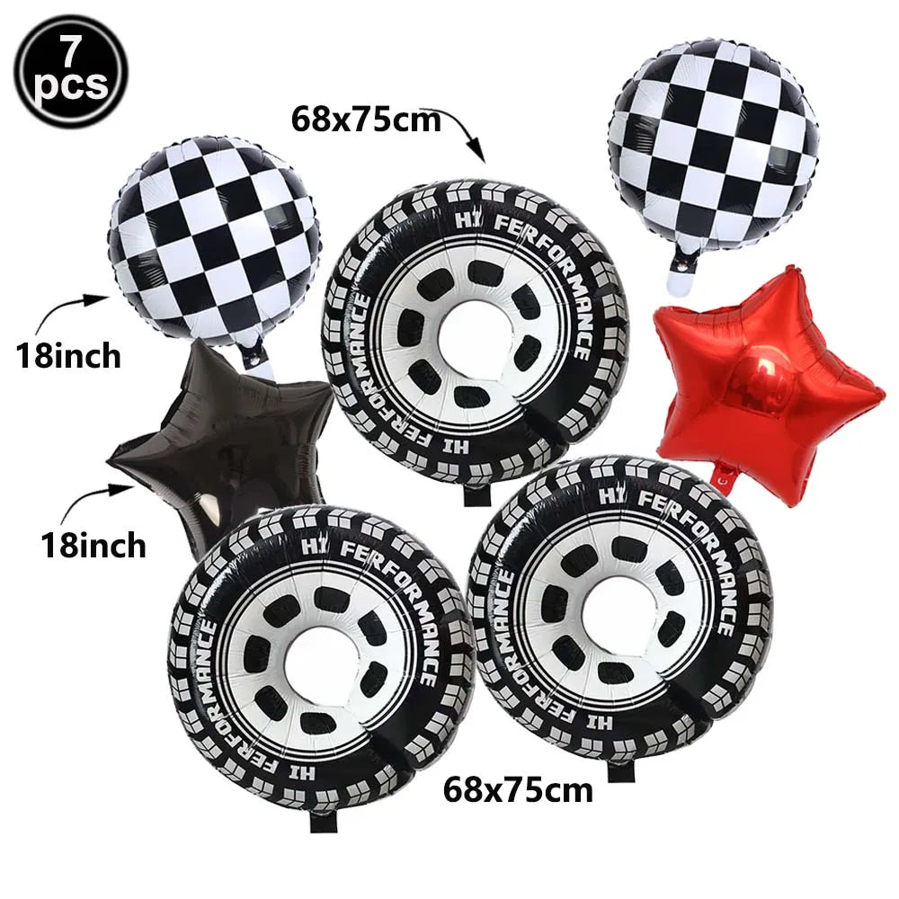 Race Car Birthday Party Balloon Decoration Set with Traffic Lights, Cones & Checkered Flags