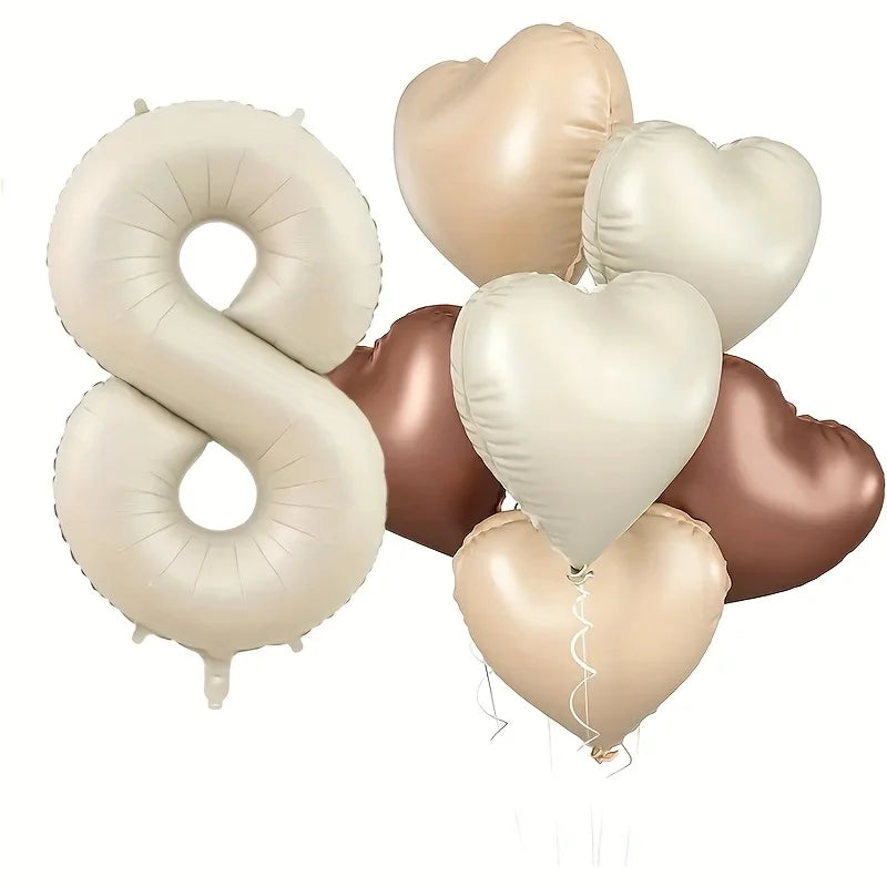 Milky White Heart-Shaped Foil Number Balloons (Set of 7)