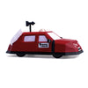 A red armored vehicle model replica featuring a chaser arm mounted on the roof.