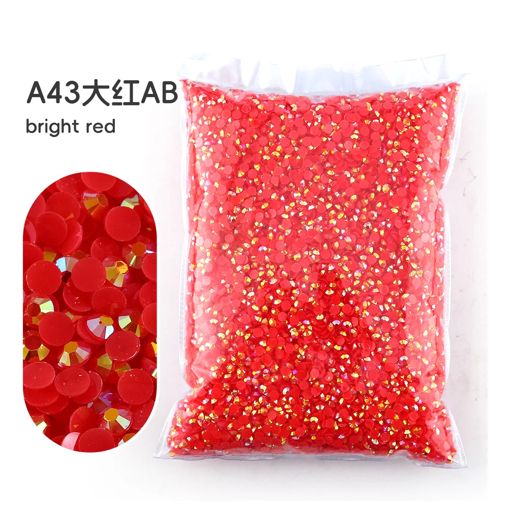 Bag of bright red A43 resin rhinestones for crafting