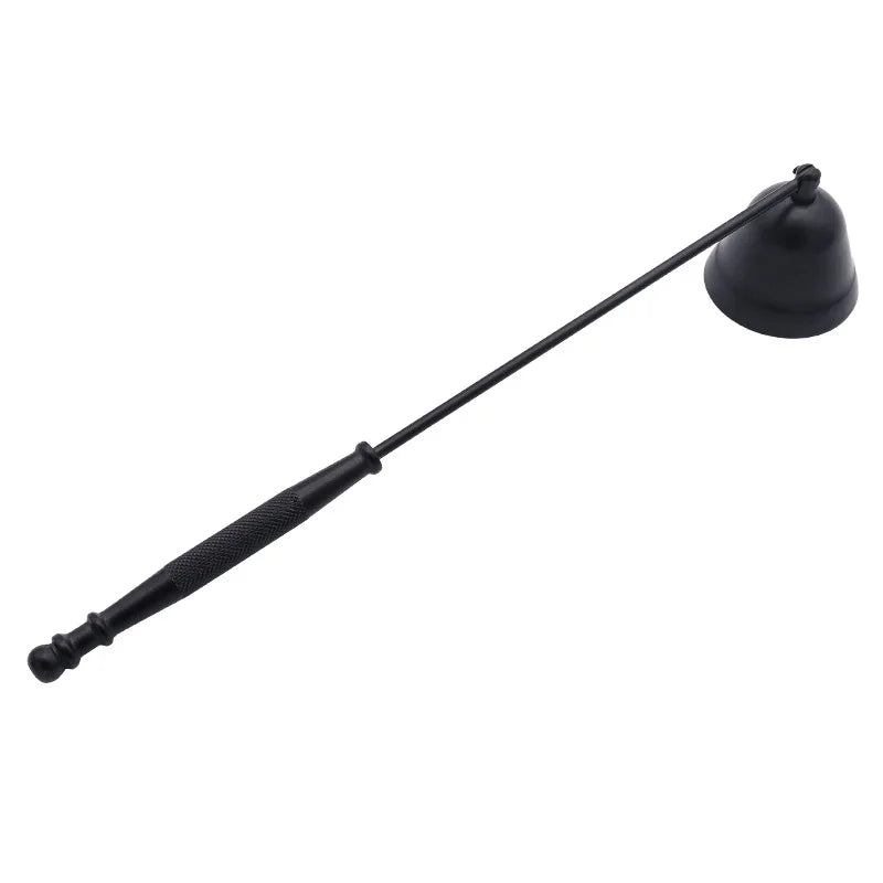 A black stainless steel candle extinguisher tool with a long handle and a spherical head.