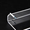 Clear acrylic floating shelf with wall mount displaying a small silver screw.