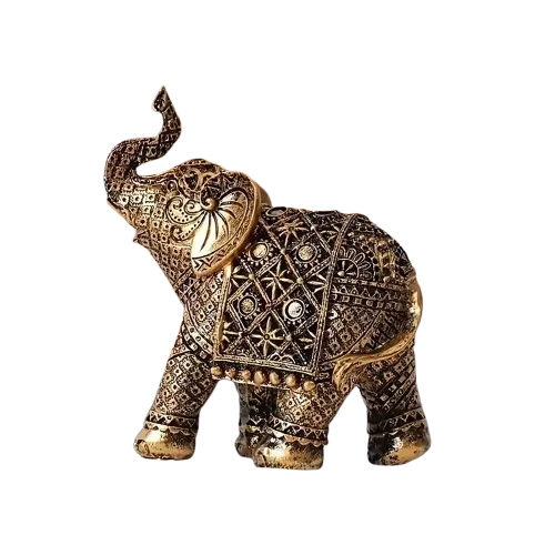 Vintage resin elephant ornament with intricate gold detailing for home and office decor
