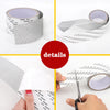 Rolls of self-adhesive window screen repair patches with various sizes and crowns shown in different angles