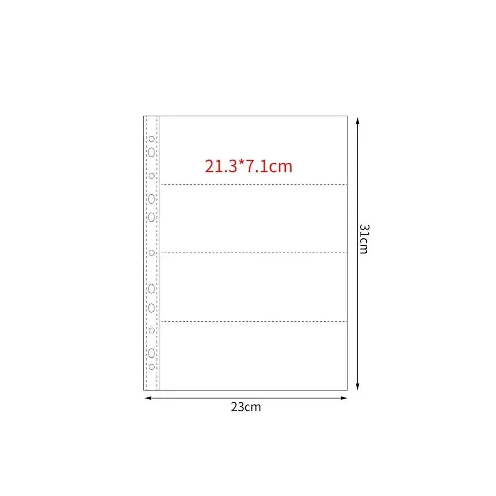 Hoja de fundas para photocards Kpop tamaño A4, dimensiones 21.3 x 7.1 cm y largo de 23 cm.