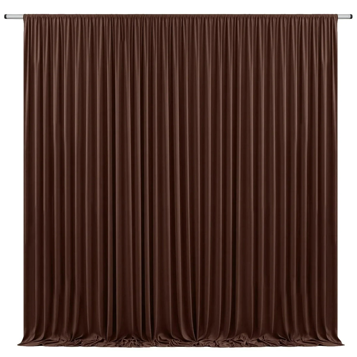A dark brown pleated fabric drape used as an elegant backdrop for events.