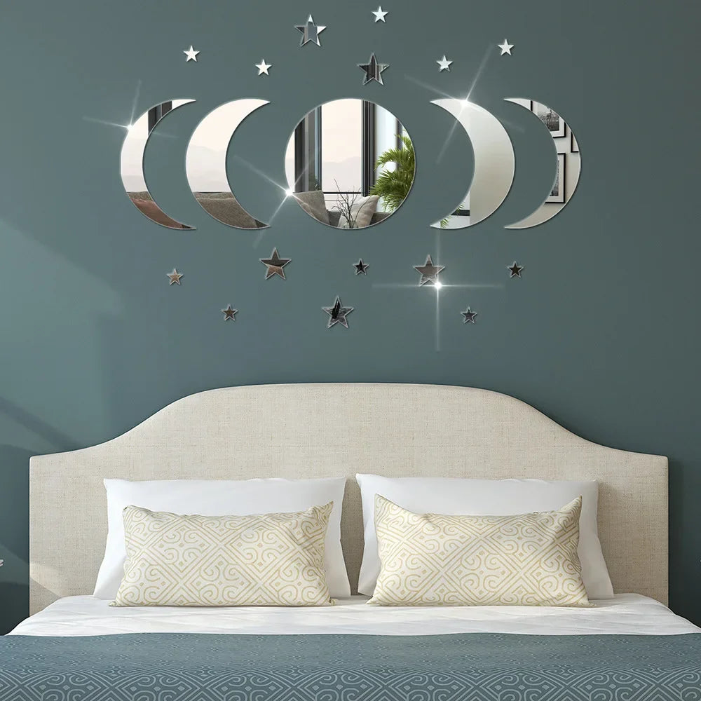 20-Piece Acrylic Moon & Star Wall Decals with 3D Mirror Finish