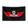 A black flag with red wings and the white text FACOM centered on it.
