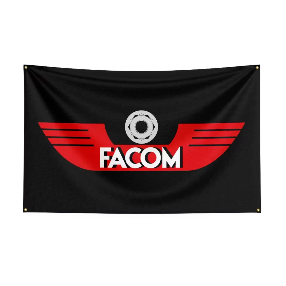 A black flag with red wings and the white text FACOM centered on it.