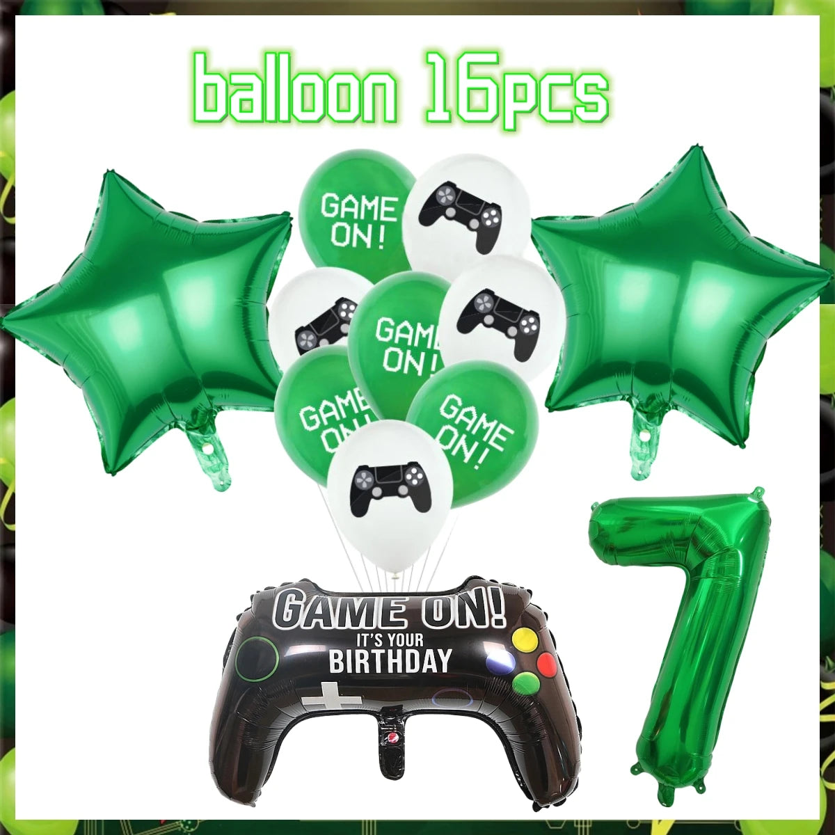 Green Video Game Birthday Party Supplies Kit with Gamepad Balloons