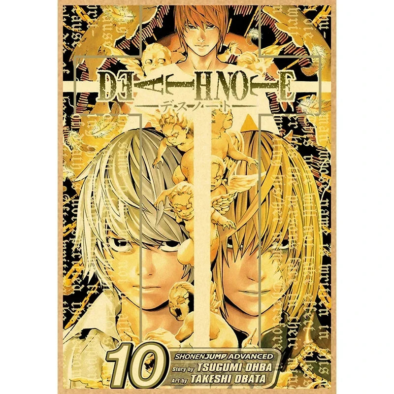 Anime artwork featuring characters from Death Note with gold accents and Japanese text