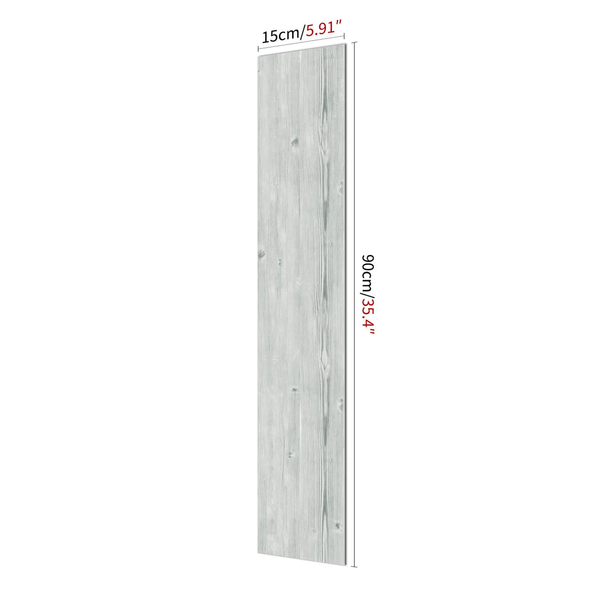 Vertical panel of gray wood grain self-adhesive decal measuring 15cm or 90cm tall