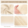 Close-up images showing soft, light beige cotton fabric with delicate fringe designs and texture.