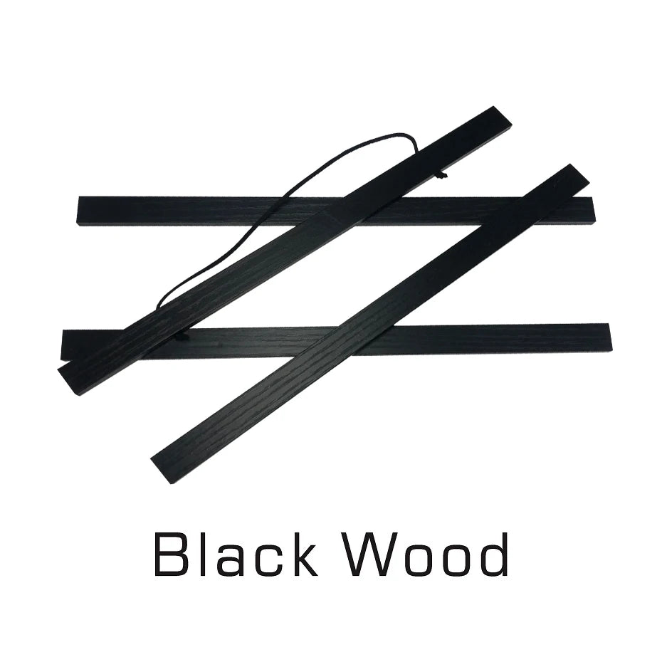 A black wooden magnetic poster hanger with a teak finish.