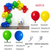 A kit for creating a rainbow carnival balloon garland arch with star foil accents, including balloons and tying tools.