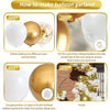 Step-by-step instructions showing how to make a balloon garland using white and gold balloons.