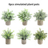 Six simulated plant pots featuring lifelike eucalyptus greenery in rustic gray pots.