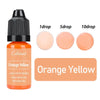 A bottle of Orange Yellow liquid pigment with dropper tips showing 1, 5, and 10 drops.