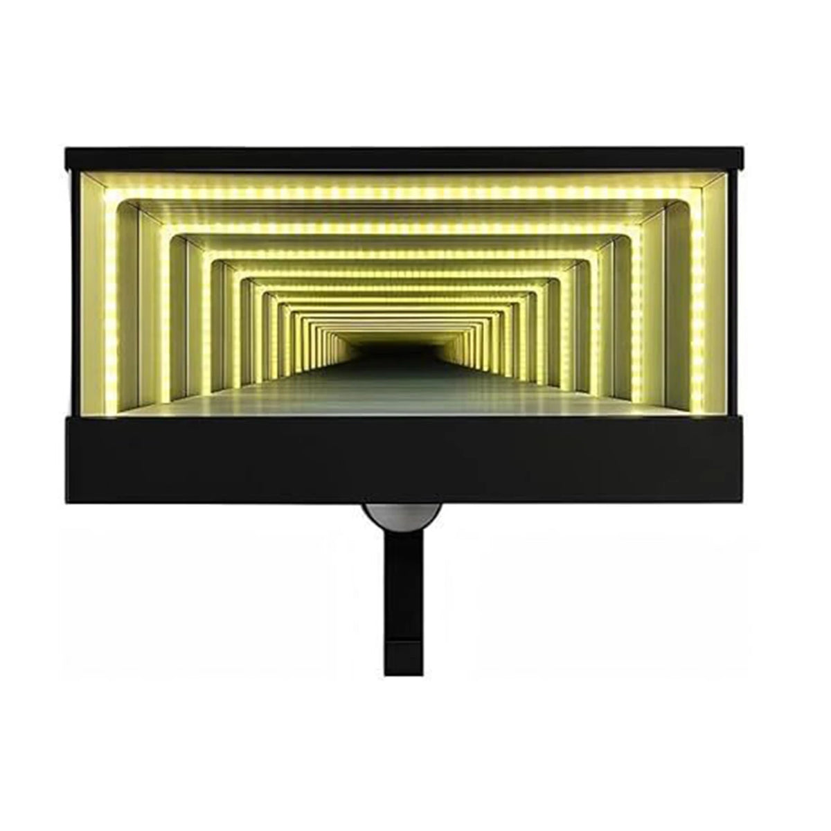 A black garage keychain holder featuring a luminous yellow LED tunnel light effect.