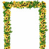 A green silk sunflower vine garland forming a rectangular archway for weddings and home decor.