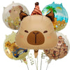 A set of cartoon capybara foil balloons featuring various adorable bear and capybara characters.